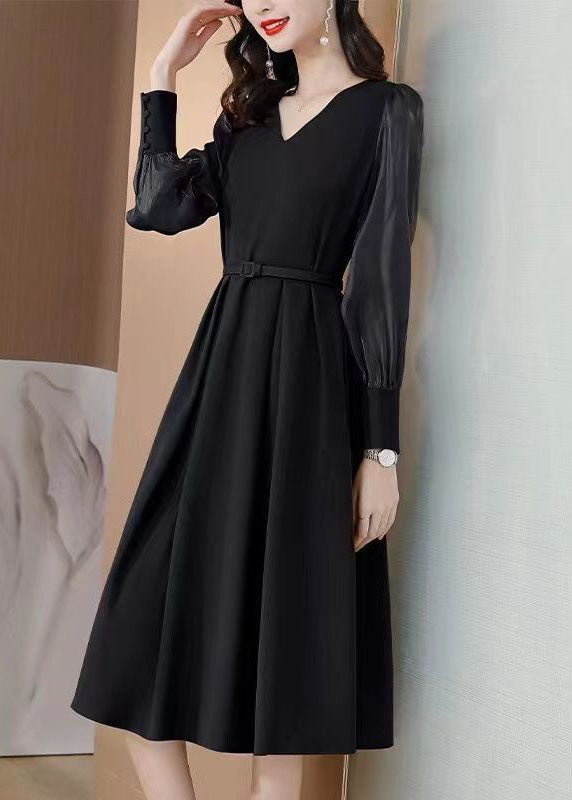 Casual Black V Neck Patchwork Spandex Dress Spring LC0070 - fabuloryshop