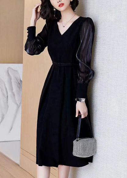 Casual Black V Neck Patchwork Spandex Dress Spring LC0070 - fabuloryshop