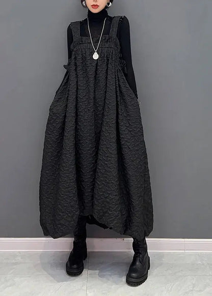 Casual Black Wrinkled Pockets Patchwork Cotton Carpenter Dresses Fall Ada Fashion