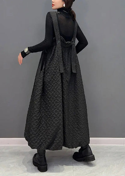 Casual Black Wrinkled Pockets Patchwork Cotton Carpenter Dresses Fall Ada Fashion