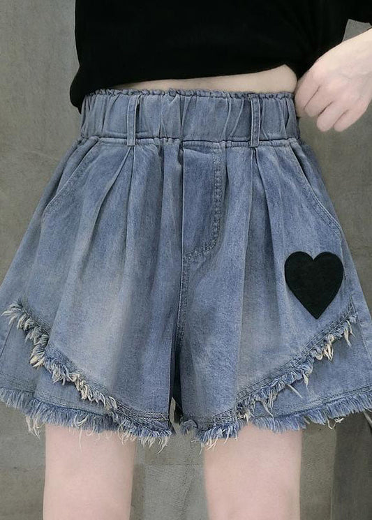 Casual Blue Elastic Waist Love Patchwork Shorts Jeans Summer TY1053 - fabuloryshop