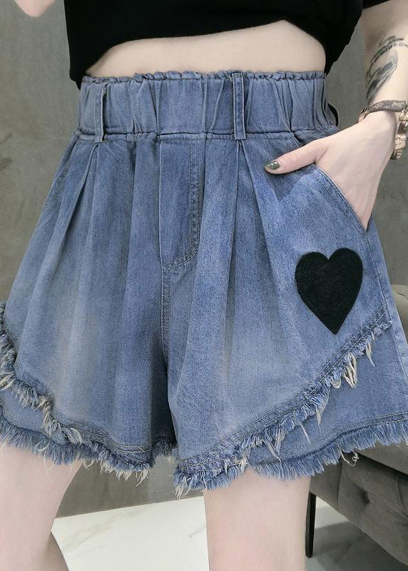 Casual Blue Elastic Waist Love Patchwork Shorts Jeans Summer TY1053 - fabuloryshop