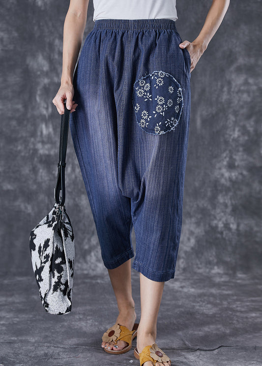 Casual Blue Oversized Patchwork Applique Denim Harem Pants Summer TD1055 - fabuloryshop