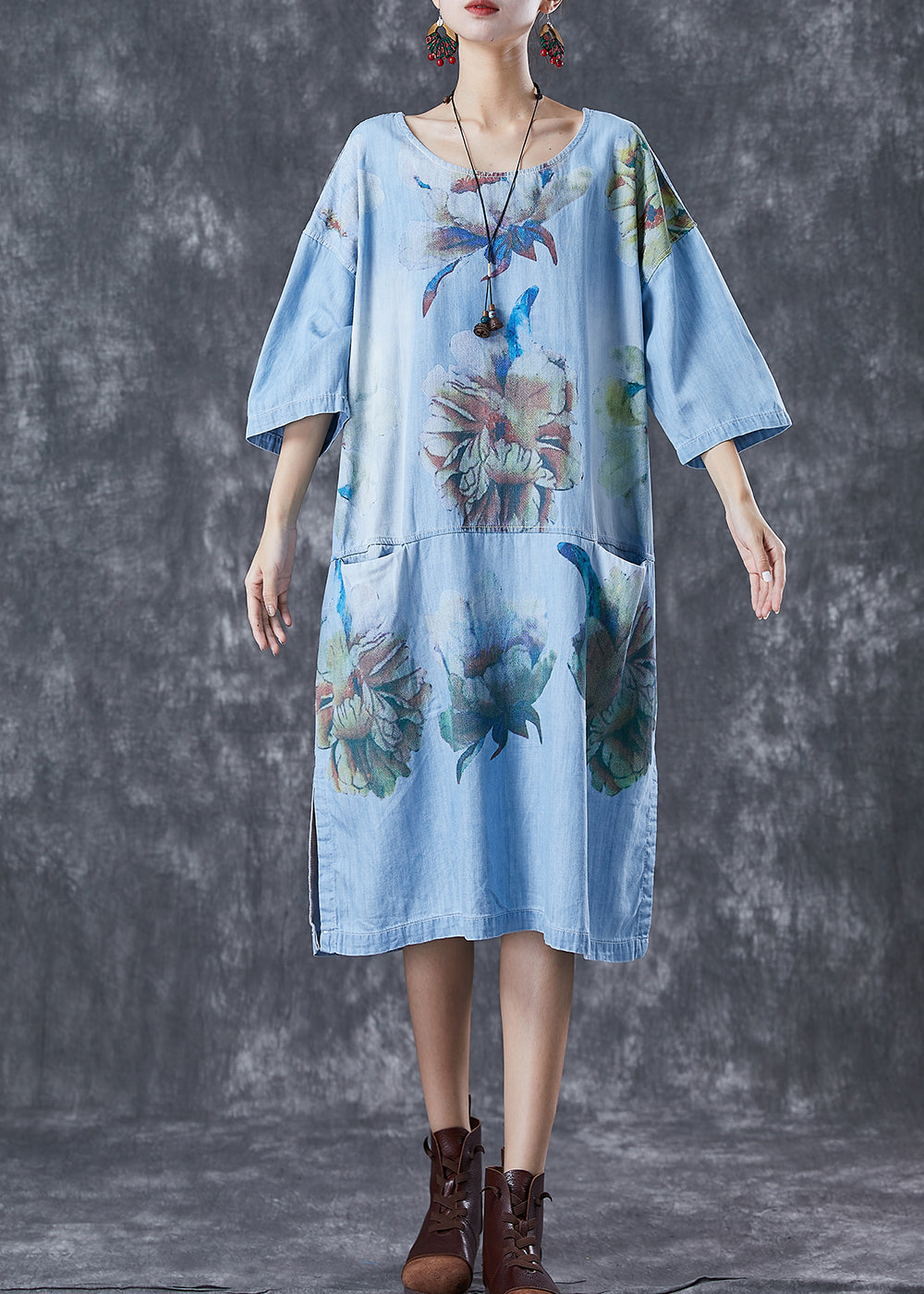 Casual Blue Oversized Patchwork Pockets Denim Party Dress Summer Ada Fashion