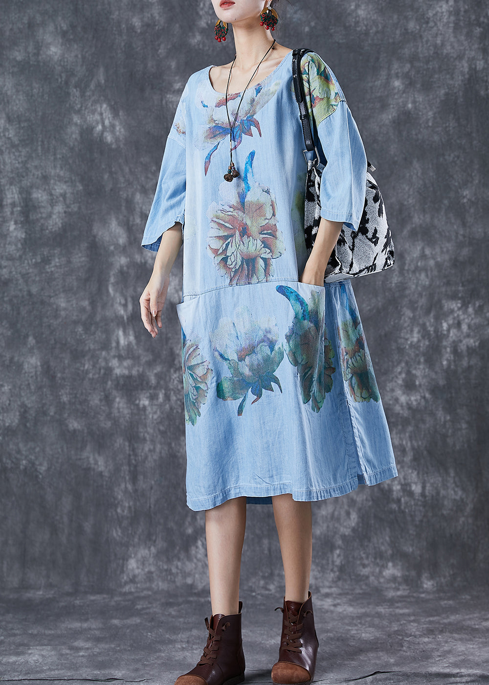 Casual Blue Oversized Patchwork Pockets Denim Party Dress Summer Ada Fashion
