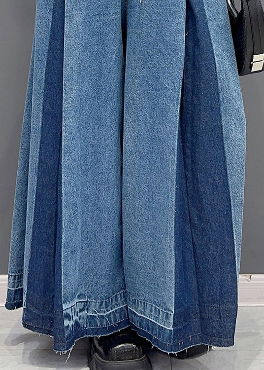 Casual Blue Patchwork Drawstring Elastic Waist Denim Wide Leg Pants Summer LY4347 - fabuloryshop