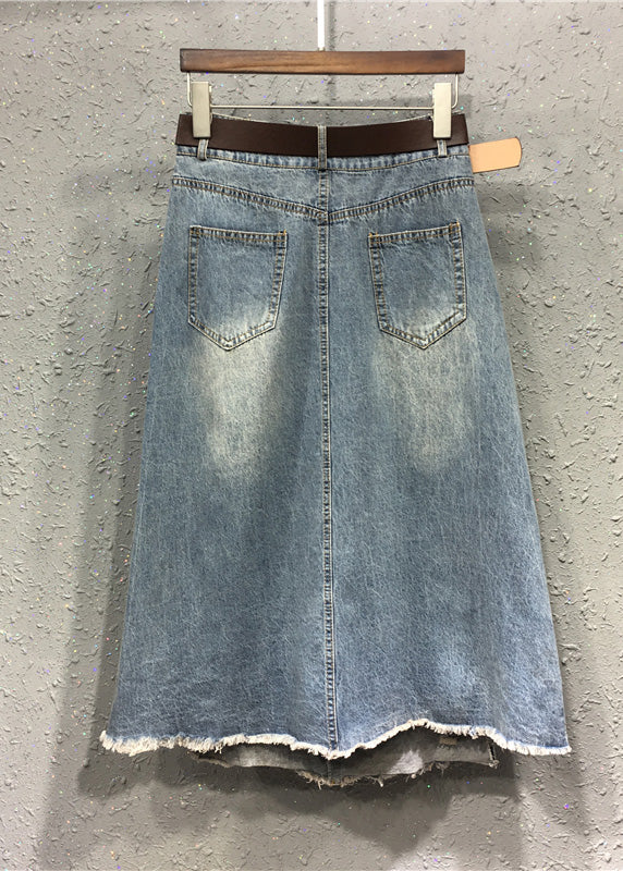 Casual Blue Patchwork Elastic Waist Sashes Denim A Line Skirts LY5209 - fabuloryshop