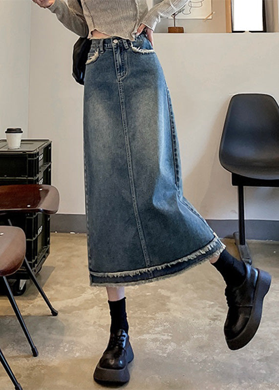 Casual Blue Patchwork High Waist Button Denim A Line Skirts TY1016 - fabuloryshop