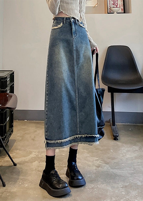 Casual Blue Patchwork High Waist Button Denim A Line Skirts TY1016 - fabuloryshop