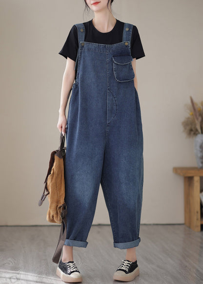 Casual Blue Slash Neck Patchwork Button Denim Jumpsuit Summer LY2950 - fabuloryshop