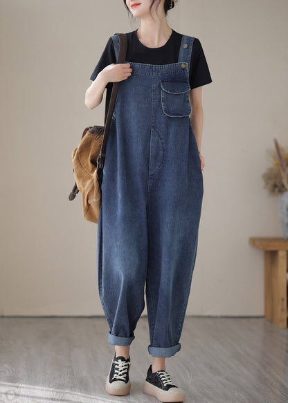 Casual Blue Slash Neck Patchwork Button Denim Jumpsuit Summer LY2950 - fabuloryshop