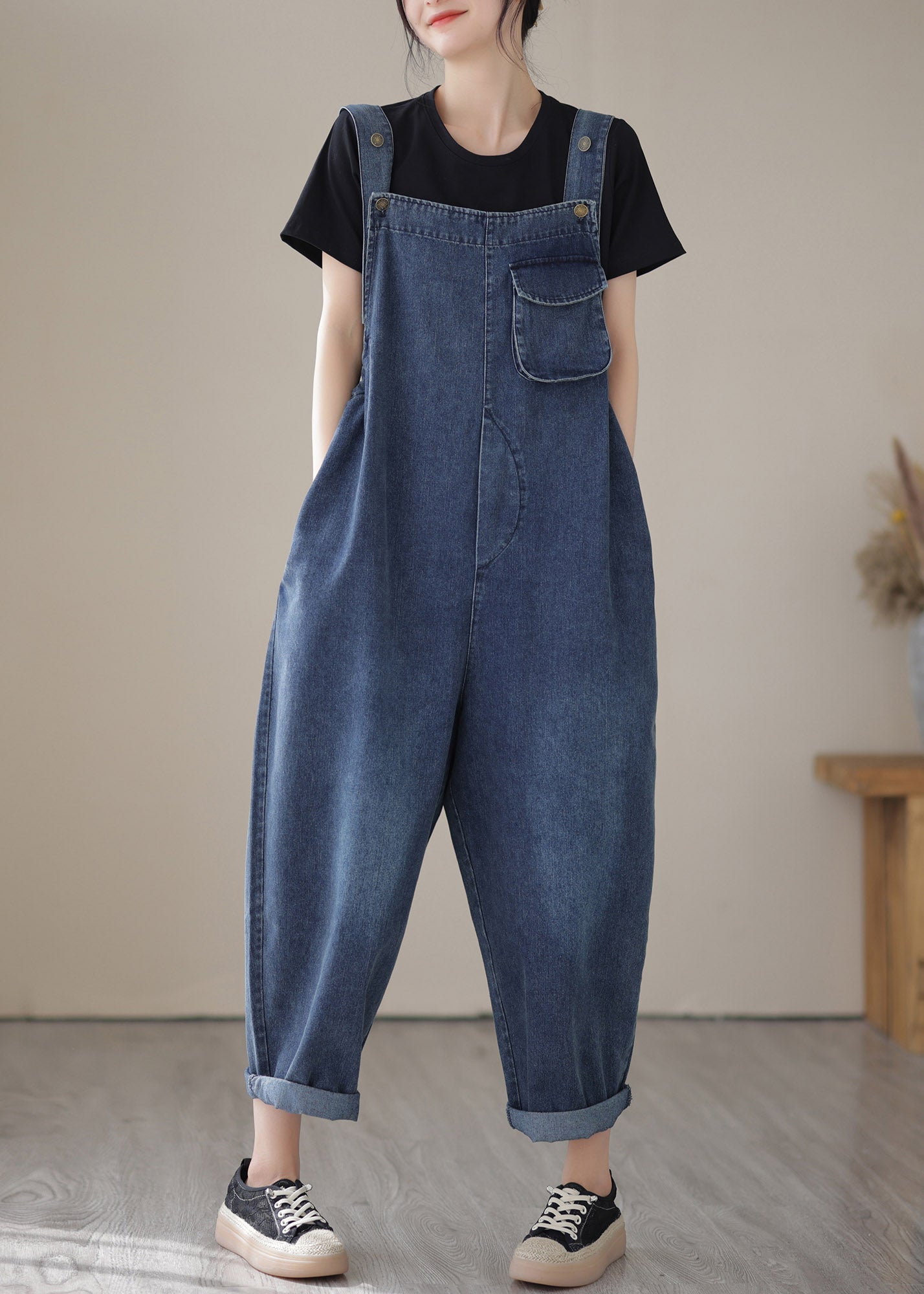 Casual Blue Slash Neck Patchwork Button Denim Jumpsuit Summer LY2950 - fabuloryshop