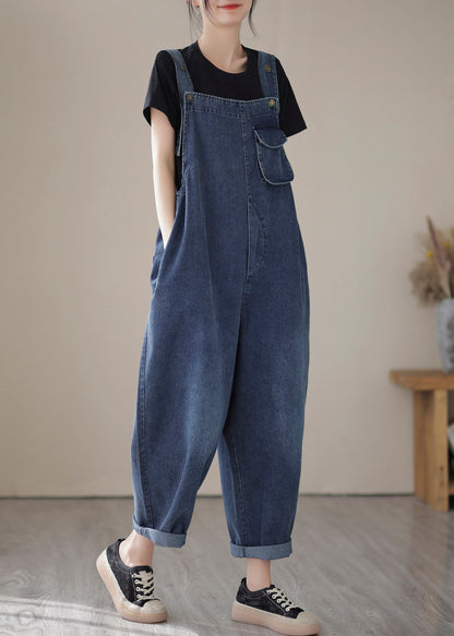 Casual Blue Slash Neck Patchwork Button Denim Jumpsuit Summer LY2950 - fabuloryshop