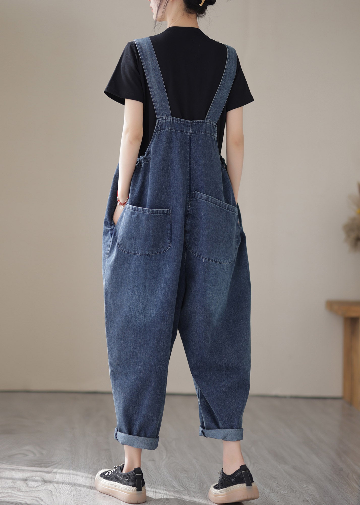 Casual Blue Slash Neck Patchwork Button Denim Jumpsuit Summer LY2950 - fabuloryshop