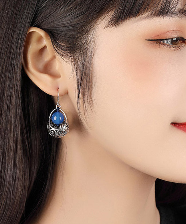 Casual Blue Sterling Silver Agate Hoop Earrings LY2006 - fabuloryshop