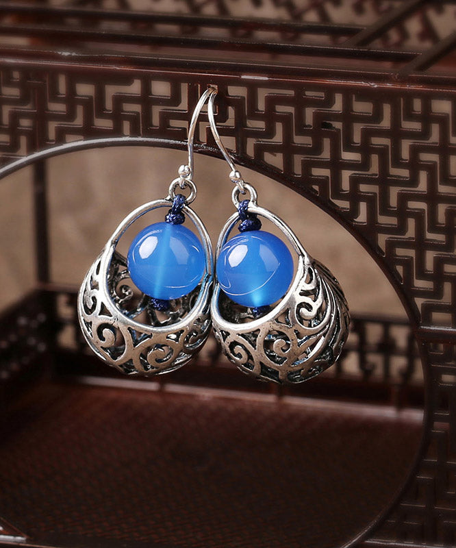 Casual Blue Sterling Silver Agate Hoop Earrings LY2006 - fabuloryshop