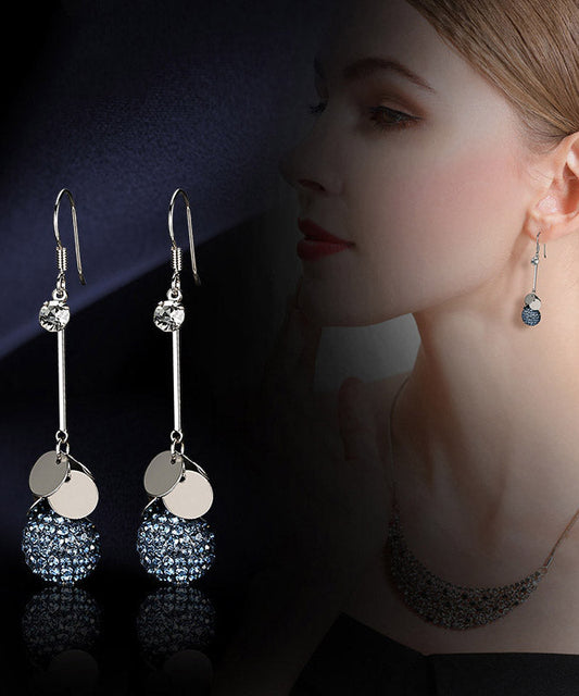 Casual Blue Sterling Silver Crystal Drop Earrings LY2298