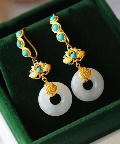 Casual Blue Sterling Silver Overgild Inlaid Pearl Turquoise Drop Earrings TW1039 - fabuloryshop