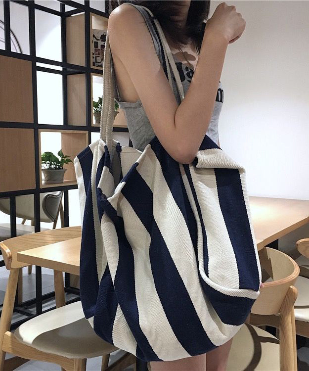 Casual Blue Striped High-capacity Cozy Canvas Satchel Handbag LY1752 - fabuloryshop