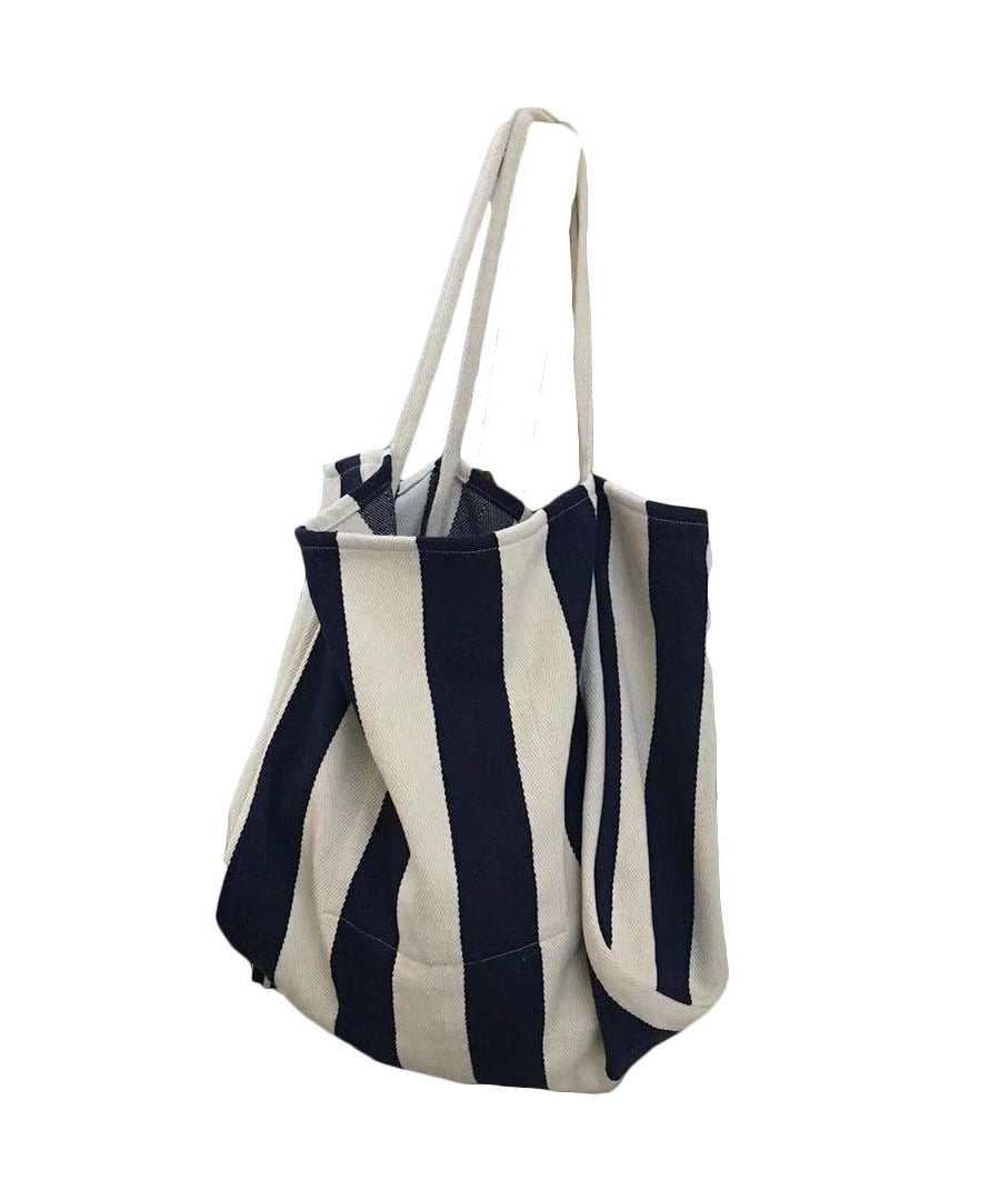 Casual Blue Striped High-capacity Cozy Canvas Satchel Handbag LY1752 - fabuloryshop