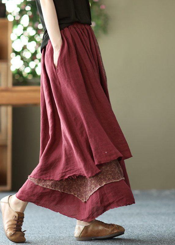 Casual Brick Red Print Asymmetrical Patchwork Cotton Skirt Spring LY0211 - fabuloryshop