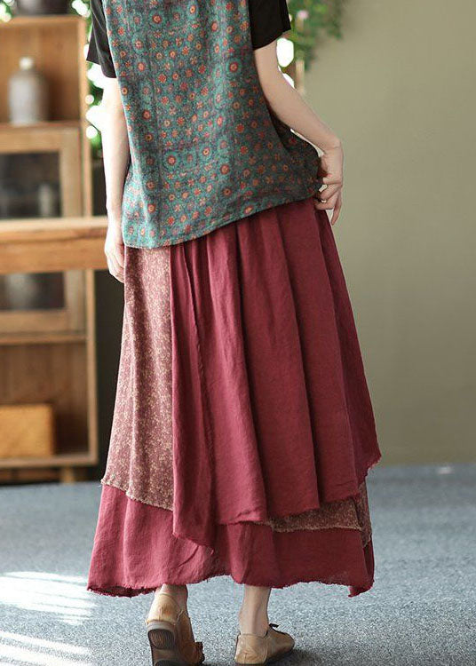 Casual Brick Red Print Asymmetrical Patchwork Cotton Skirt Spring LY0211 - fabuloryshop