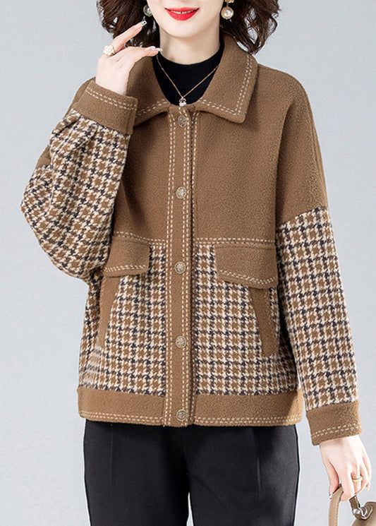 Casual Camel Peter Pan Collar Print Patchwork Coats Long Sleeve Ada Fashion