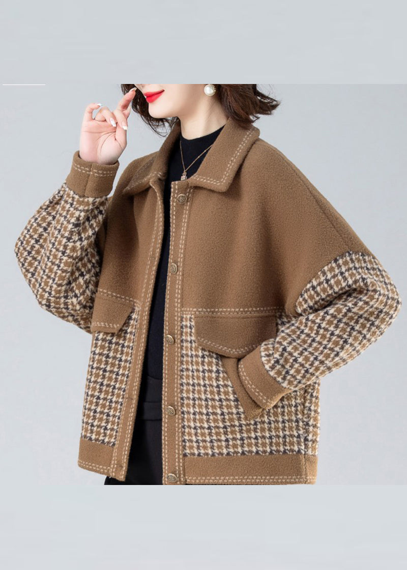 Casual Camel Peter Pan Collar Print Patchwork Coats Long Sleeve Ada Fashion