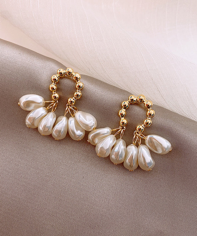 Casual Champagne Alloy Pearl Hoop Earrings LY1808 - fabuloryshop