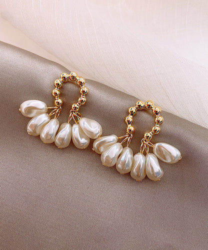 Casual Champagne Alloy Pearl Hoop Earrings LY1808 - fabuloryshop