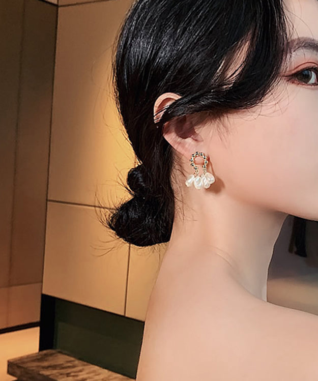 Casual Champagne Alloy Pearl Hoop Earrings LY1808 - fabuloryshop