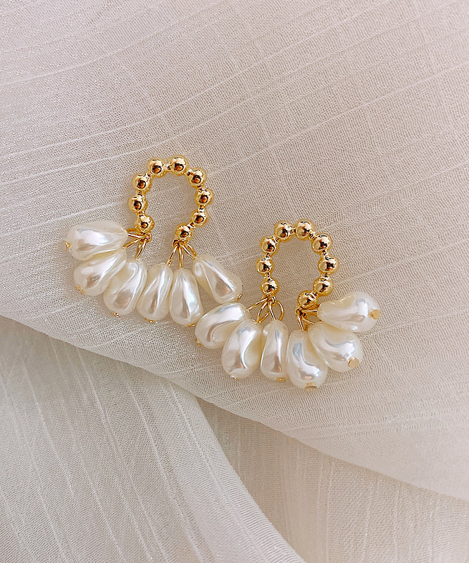 Casual Champagne Alloy Pearl Hoop Earrings LY1808 - fabuloryshop