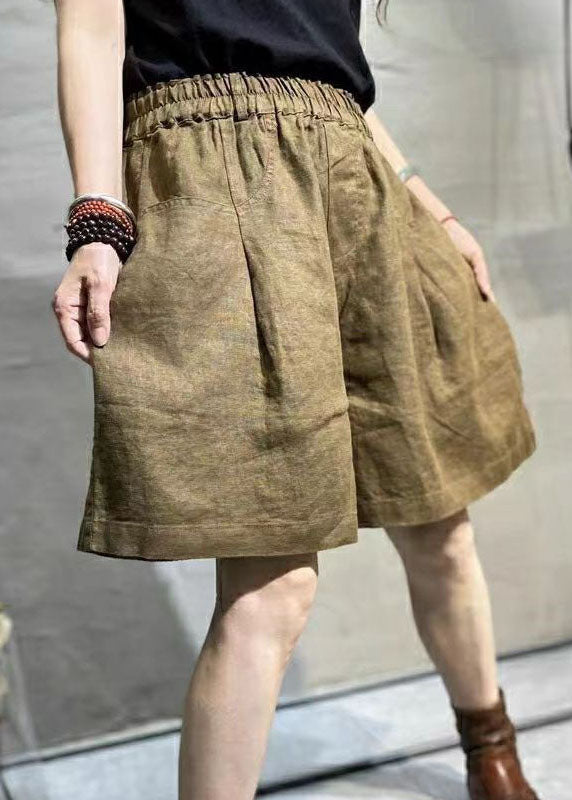 Casual Coffee Pockets Patchwork Linen Hot Pants Summer LY0627 - fabuloryshop