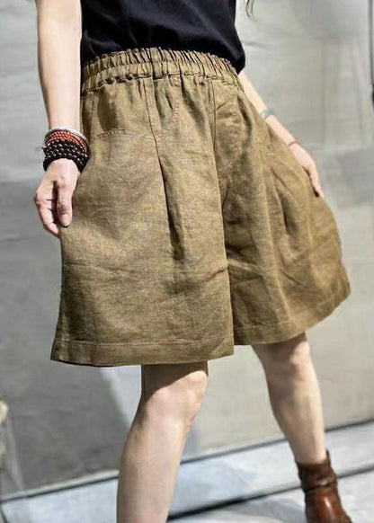 Casual Coffee Pockets Patchwork Linen Hot Pants Summer LY0627 - fabuloryshop