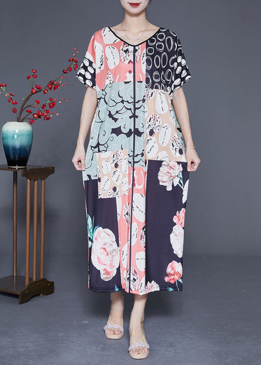 Casual Colorblock V Neck Print Silk Vacation Dresses Summer LY1848 - fabuloryshop