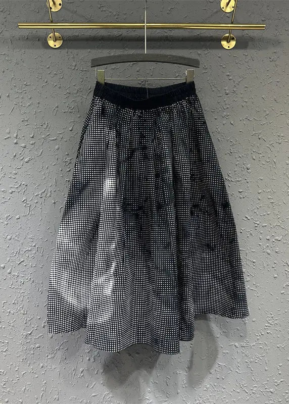 Casual Colorblock Wrinkled Pockets Patchwork Cotton A Line Skirts Fall Ada Fashion