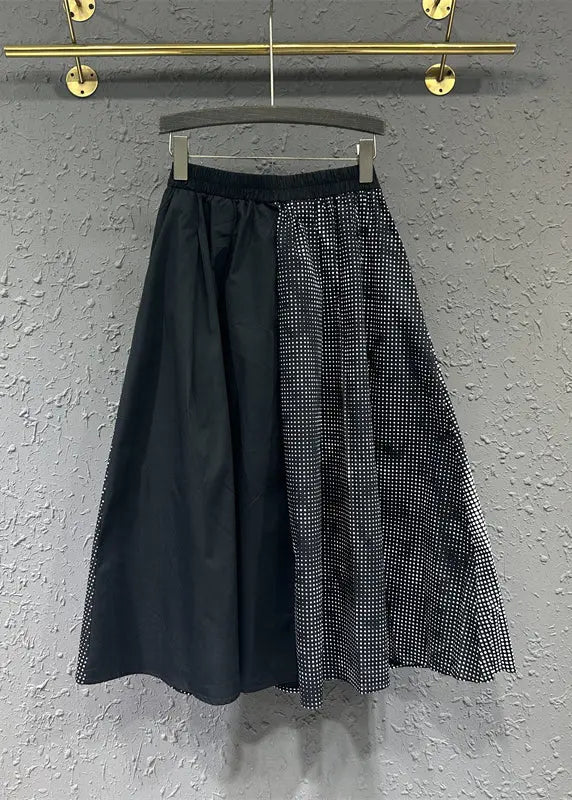 Casual Colorblock Wrinkled Pockets Patchwork Cotton A Line Skirts Fall Ada Fashion