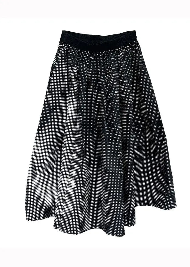 Casual Colorblock Wrinkled Pockets Patchwork Cotton A Line Skirts Fall Ada Fashion
