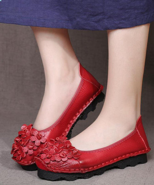 Casual Floral Penny Loafers Red Cowhide Leather LY0178 - fabuloryshop