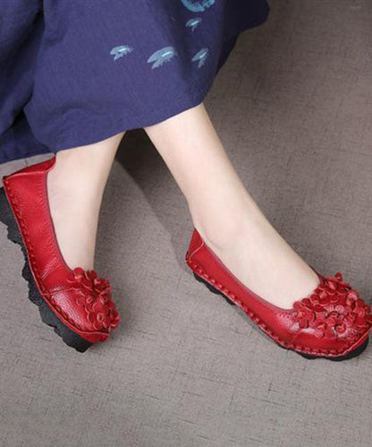 Casual Floral Penny Loafers Red Cowhide Leather LY0178 - fabuloryshop