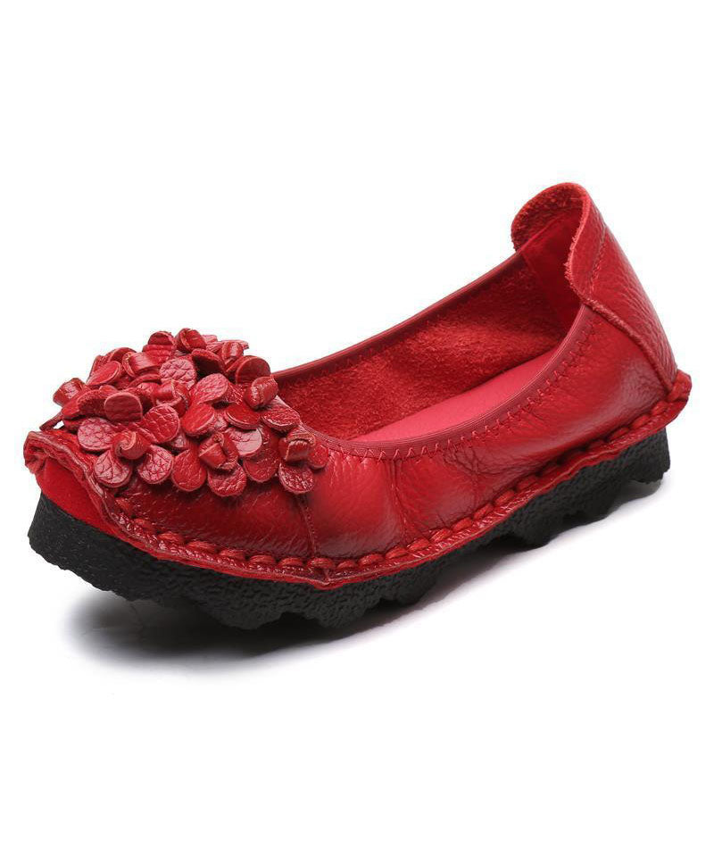 Casual Floral Penny Loafers Red Cowhide Leather LY0178 - fabuloryshop