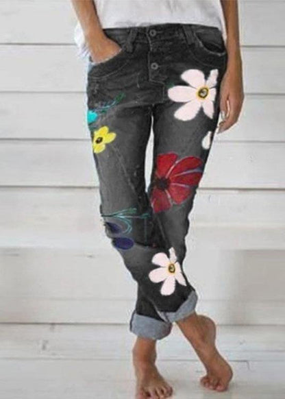 Casual Flower Print Denim Pants - fabuloryshop