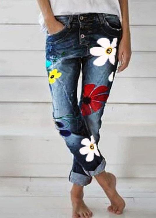 Casual Flower Print Denim Pants - fabuloryshop