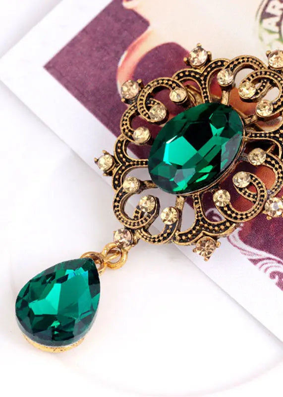 Casual Green Alloy Zircon Crystal Brooches Ada Fashion