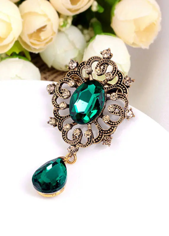 Casual Green Alloy Zircon Crystal Brooches Ada Fashion