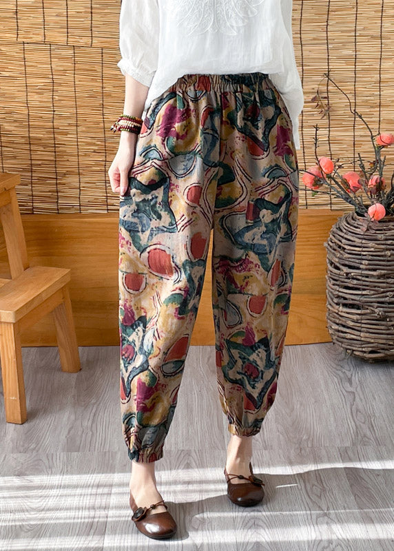 Casual Green Elastic Waist Crop Print Pants LY4444 - fabuloryshop