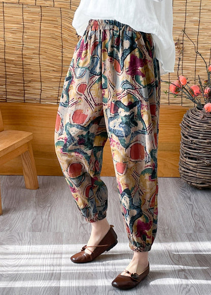 Casual Green Elastic Waist Crop Print Pants LY4444 - fabuloryshop