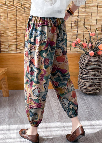 Casual Green Elastic Waist Crop Print Pants LY4444 - fabuloryshop