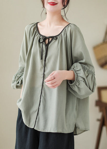 Casual Green Low High Design Ramie Tops Spring LY4471 - fabuloryshop