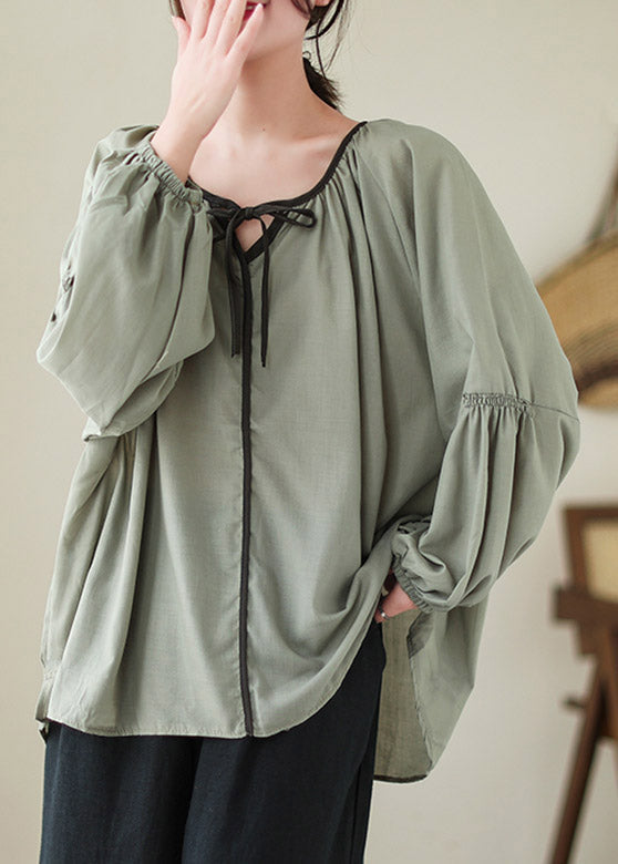 Casual Green Low High Design Ramie Tops Spring LY4471 - fabuloryshop